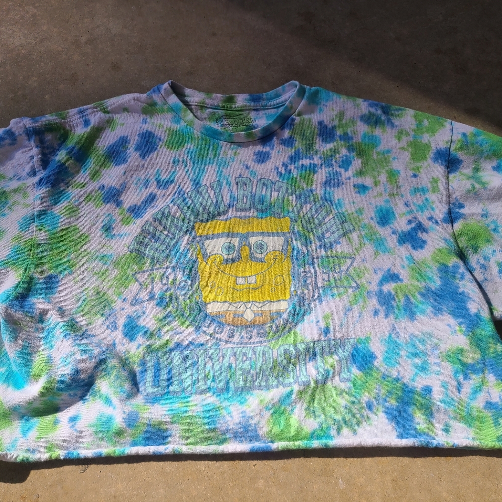 Hand made tie dye SpongeBob crop top.